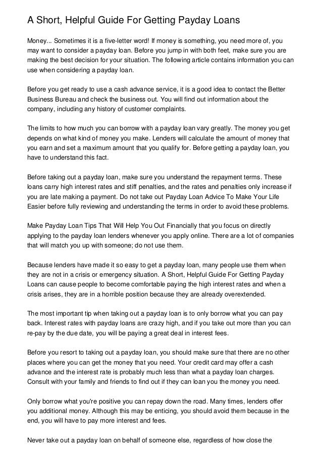 A Short Helpful Guide For Getting Payday Loans