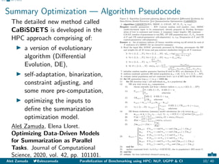 Abstract NLP UGPP CI References
Summary Optimization — Algorithm Pseudocode
The detailed new method called
CaBiSDETS is de...