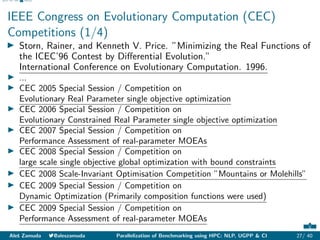 Abstract NLP UGPP CI References
IEEE Congress on Evolutionary Computation (CEC)
Competitions (1/4)
I Storn, Rainer, and Ke...
