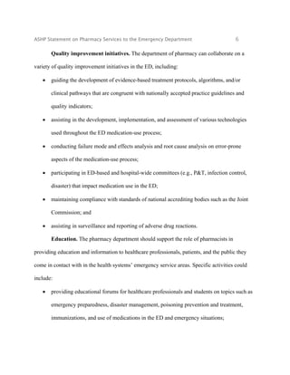 Ashp statement on pharmacy service to the emergency departement N.61