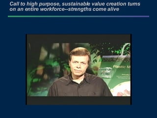 Call to high purpose, sustainable value creation turns on an entire workforce--strengths come alive 