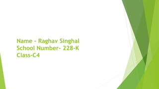 Name – Raghav Singhal
School Number- 228-K
Class-C4
 
