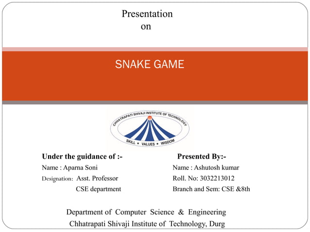 project on snake game in c language | PPT