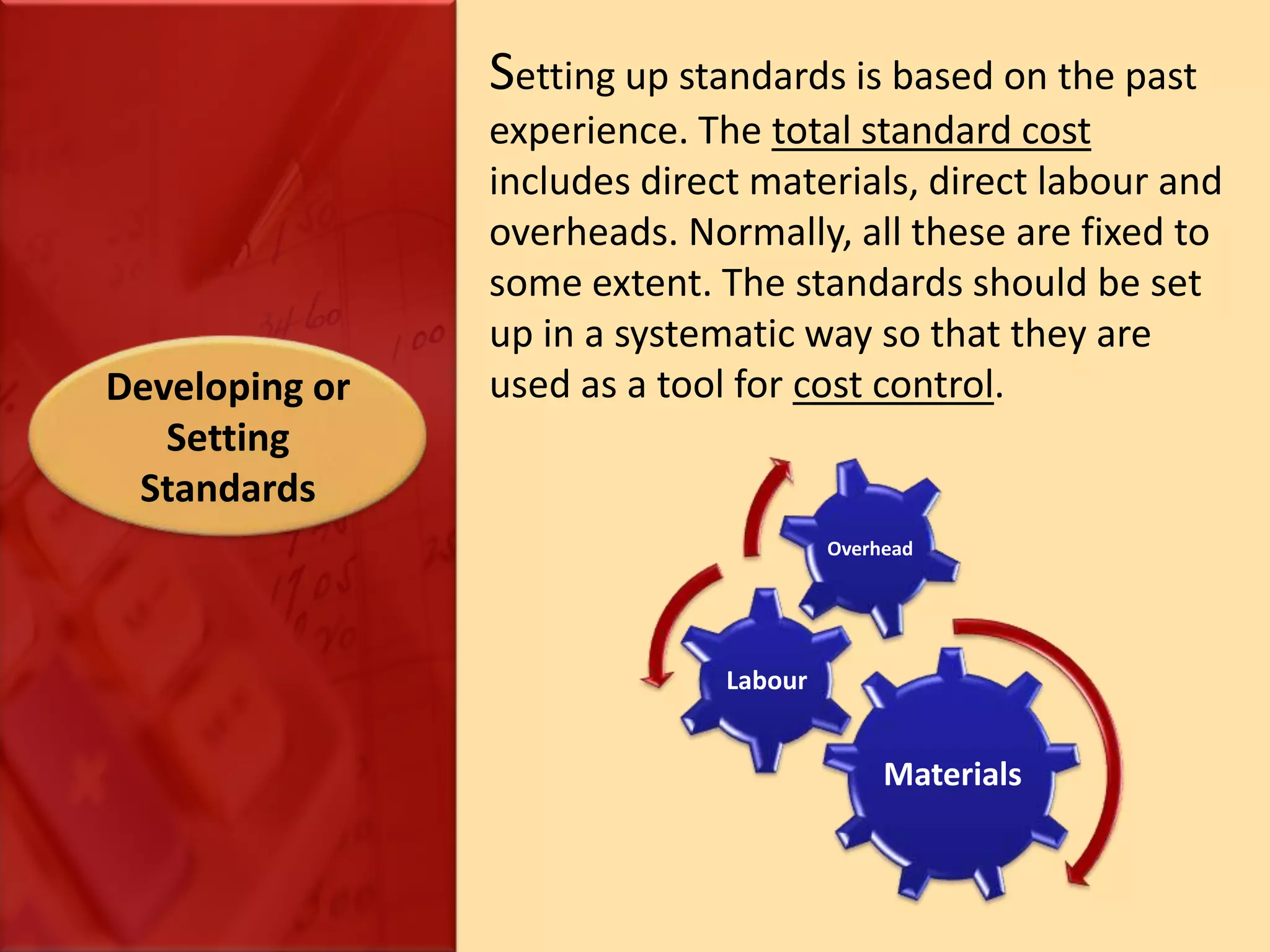 A Standard may be a norm or a measure of comparison in terms of specific items such asPounds or kilos for material.