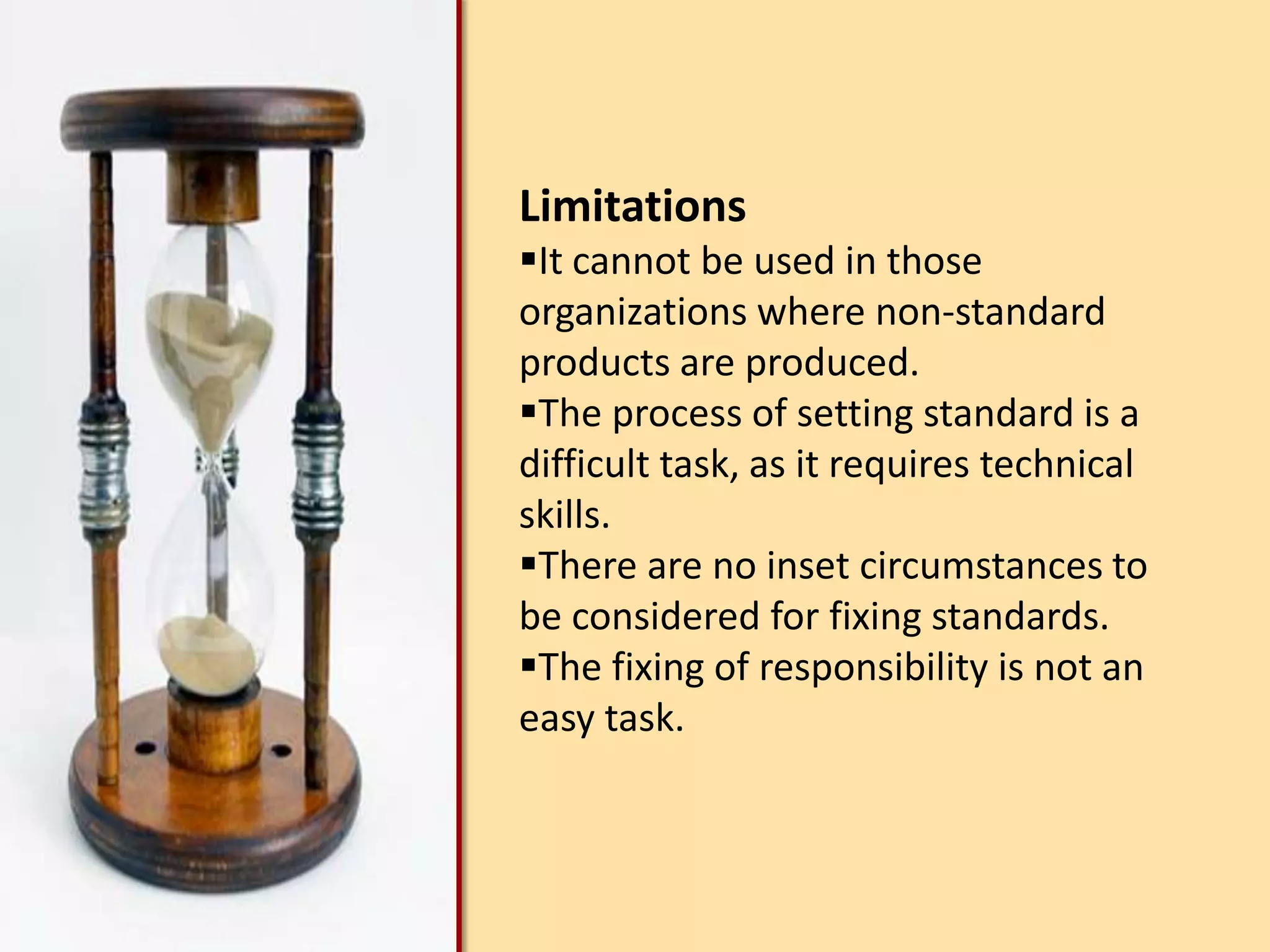 It is presumed that conditions of production will remain unchanged. In case there is any change in price or manufacturing condition, the standards are also revised. Current standard may be ideal standard and expected standard.CurrentA current standard is a standard which is established for use over a short period of time and is related to current condition. It reflects the performance that should be attained during the current period. The period for current standard is normally one year.