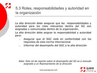 5.3 Roles, responsabilidades y autoridad en
la organización

La alta dirección debe asegurar que las responsabilidades y
a...