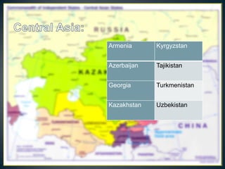 Armenia      Kyrgyzstan


Azerbaijan   Tajikistan


Georgia      Turkmenistan


Kazakhstan   Uzbekistan
 