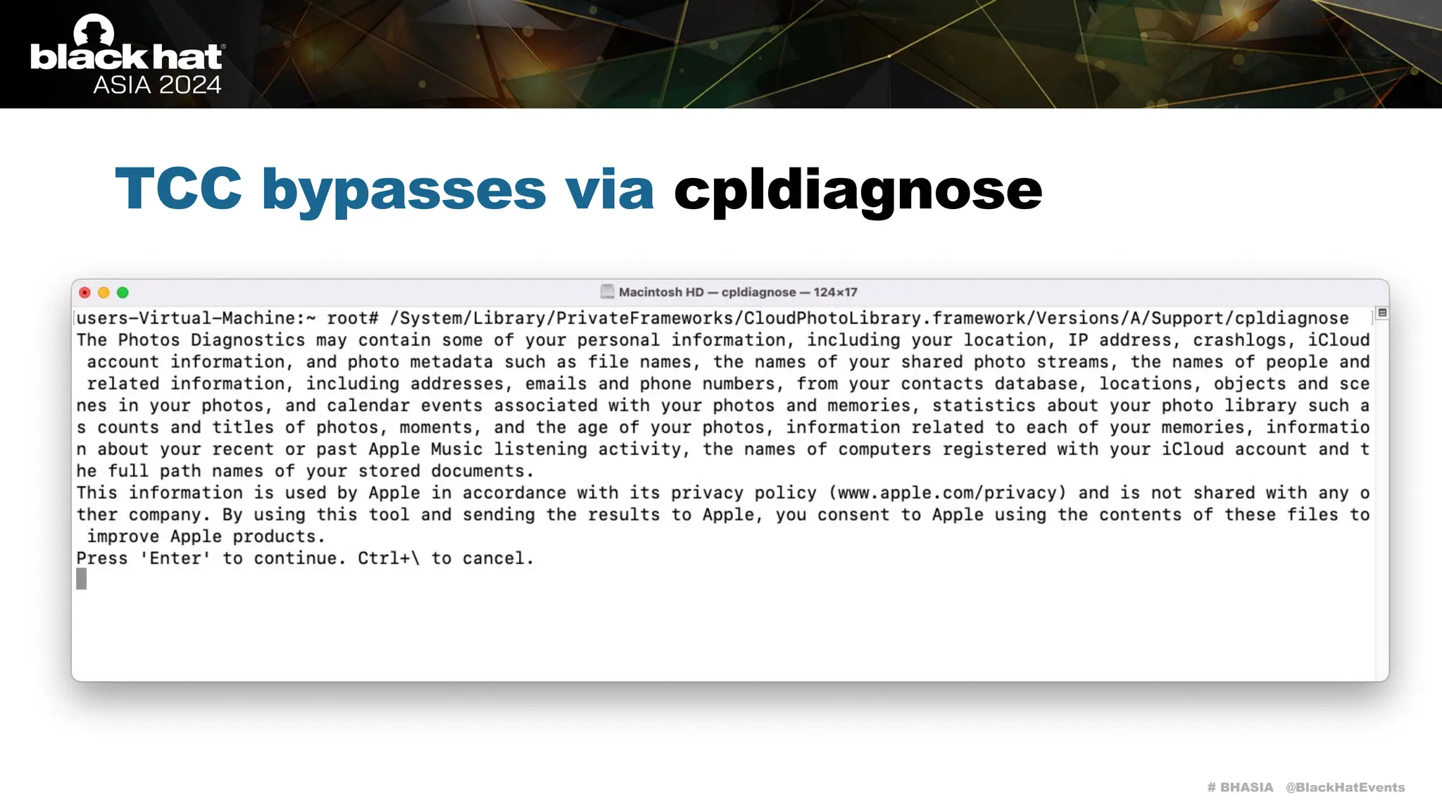 # BHASIA @BlackHatEvents
TCC bypasses via cpldiagnose
 