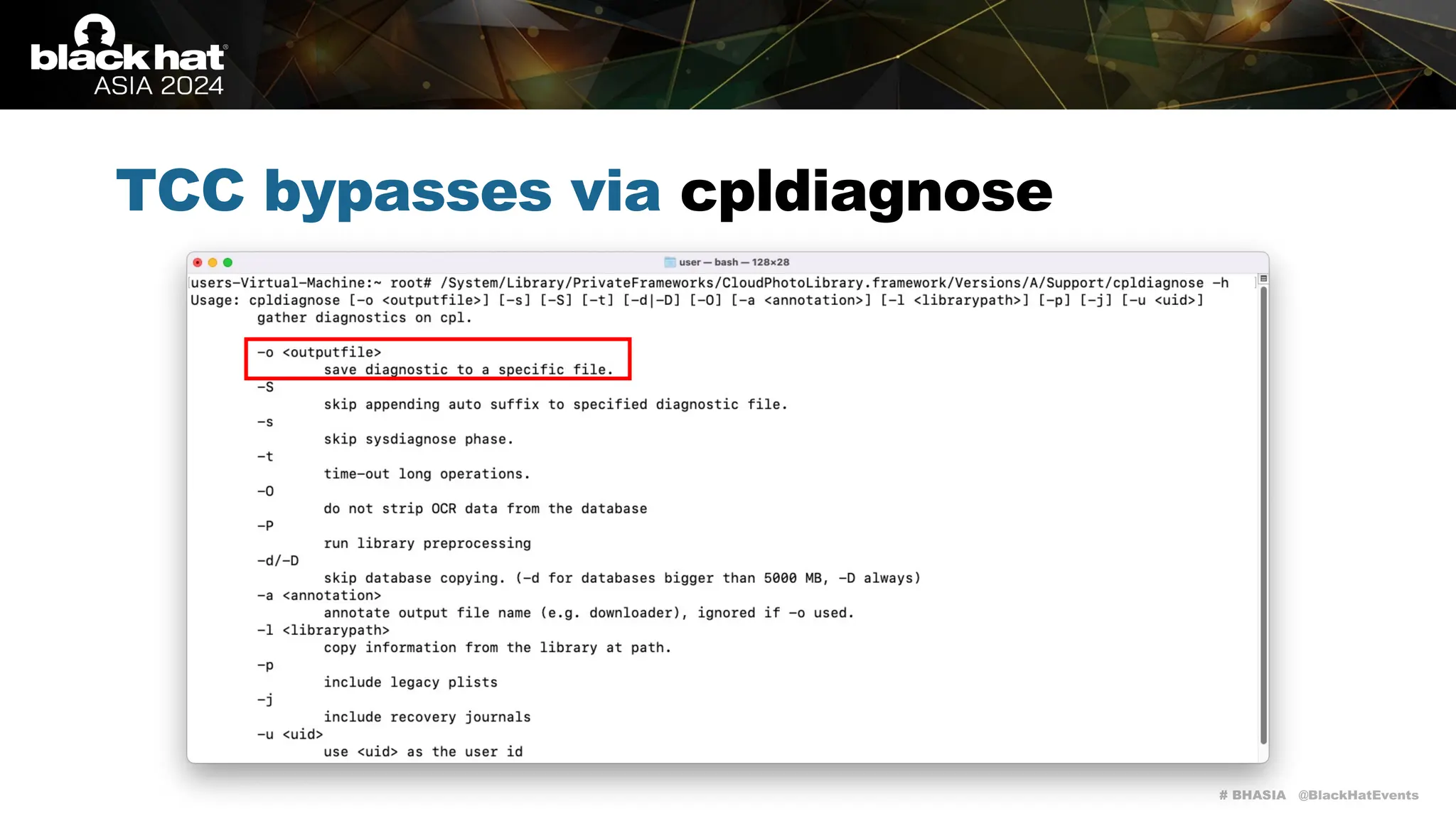 # BHASIA @BlackHatEvents
TCC bypasses via cpldiagnose
 