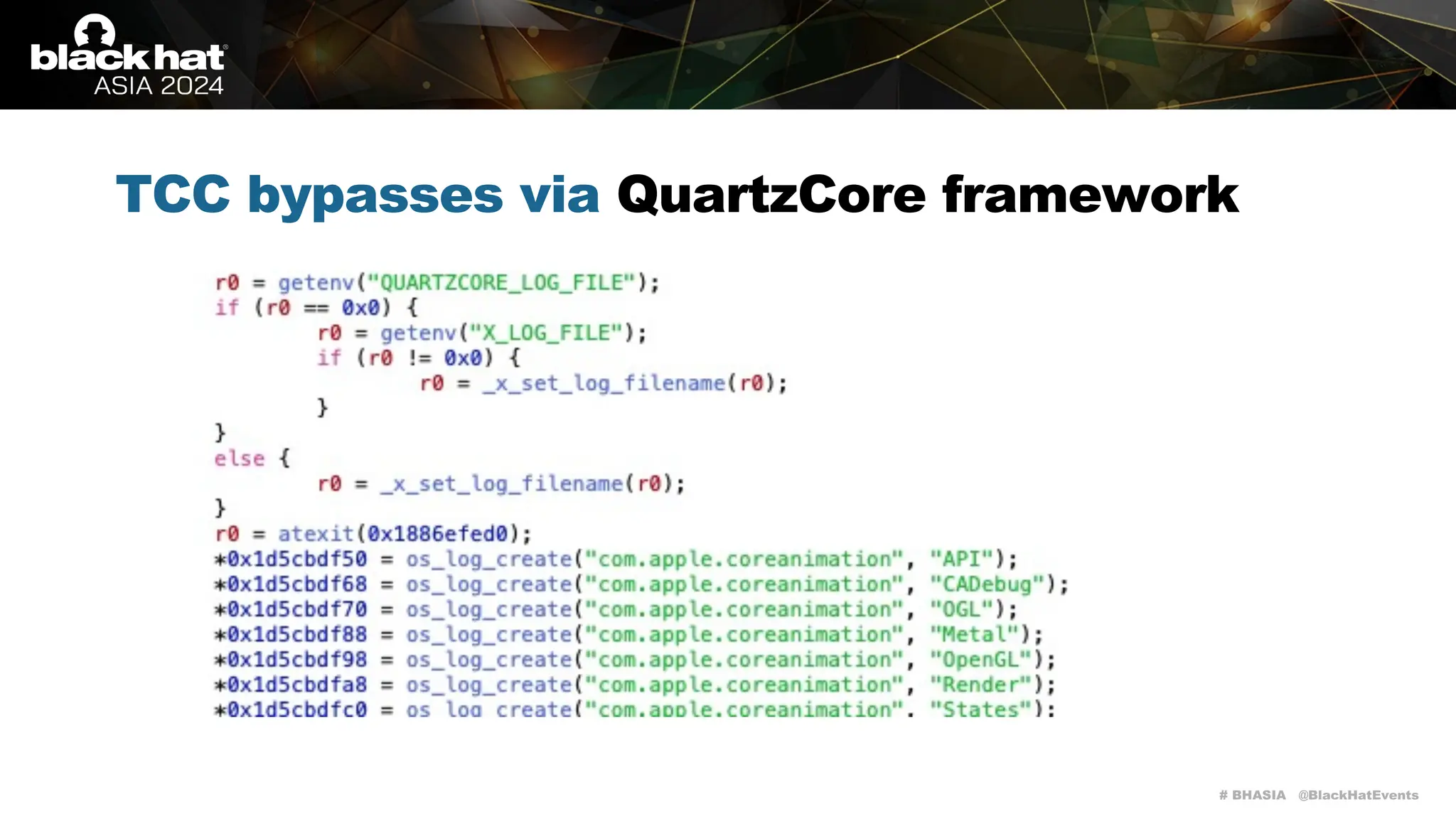 # BHASIA @BlackHatEvents
TCC bypasses via QuartzCore framework
 