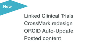 New
Linked Clinical Trials
CrossMark redesign
ORCID Auto-Update
Posted content
 