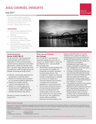 ASIA COUNSEL INSIGHTS
July 2017
Asia Counsel Insights provide an
overview of the key trending legal
and business issues in...