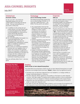 ASIA COUNSEL INSIGHTS
July 2017
Technology
Law on Technology Transfer
The National Assembly passed the
Law on Technology T...