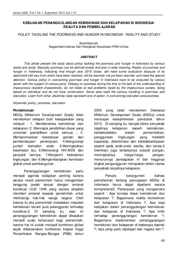 Kebijakan Penanggulangan Kemiskinan Dan Kelaparan Di Indonesia Asia