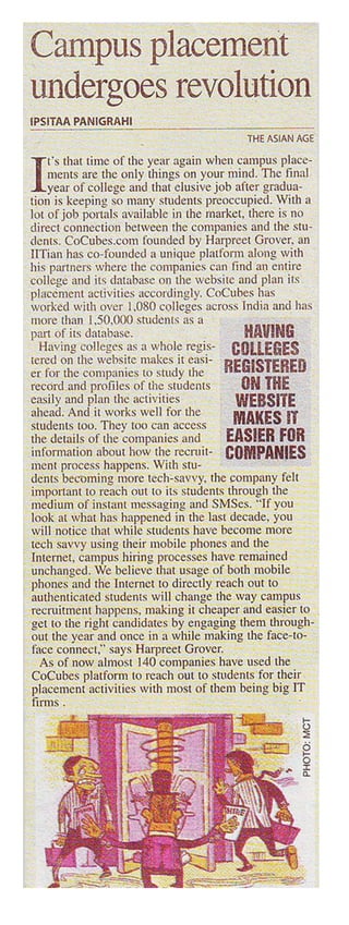 CoCubes featured on Asian Age