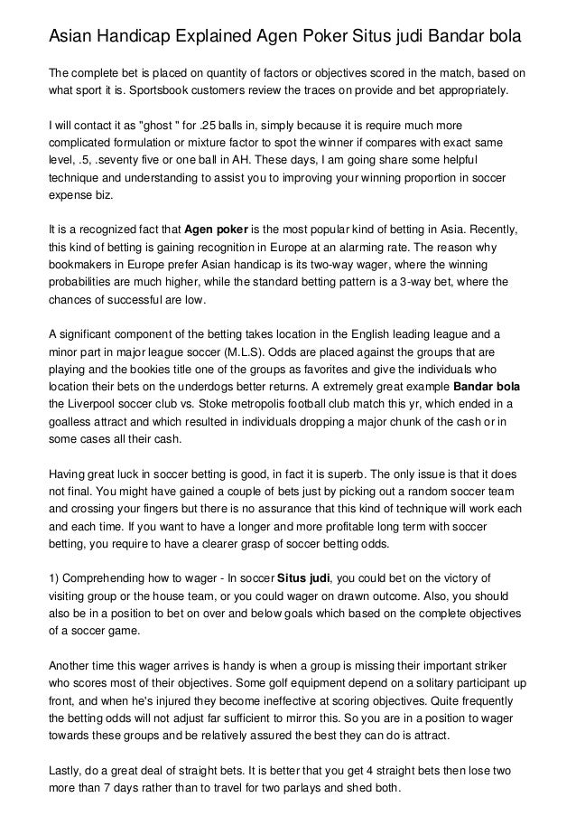 Asian Handicap Explained Agen Poker 