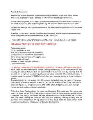 Whats ur perception about Asian Paints on Paints?