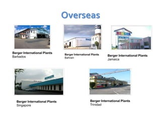 Overseas


Berger International Plants     Berger International Plants
Barbados                                                       Berger International Plants
                                Bahrain
                                                               Jamaica




  Berger International Plants                       Berger International Plants
  Singapore                                         Trinidad
 