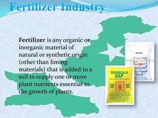 Fertilizer is any organic or
inorganic material of
natural or synthetic origin
(other than liming
materials) that is added to a
soil to supply one or more
plant nutrients essential to
the growth of plants.
 