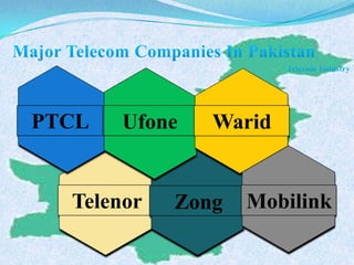 Telenor Zong
PTCL Ufone Warid
Mobilink
 