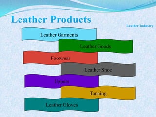 Leather Garments
Leather Goods
Footwear
Leather Shoe
Uppers
Tanning
Leather Gloves
 