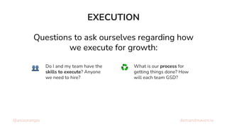 @asiaorangio demandmaven.io
EXECUTION
What is our process for
getting things done? How
will each team GSD?
Do I and my tea...