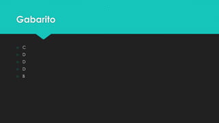 Gabarito
○ C
○ D
○ D
○ D
○ B
 