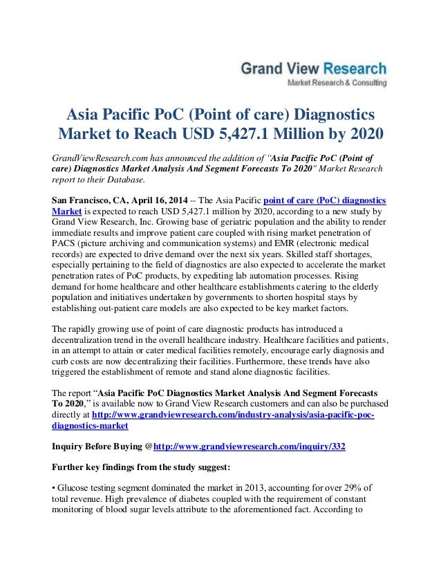 Asia Pacific PoC (Point of care) Diagnostics Market to Reach USD 5,427.