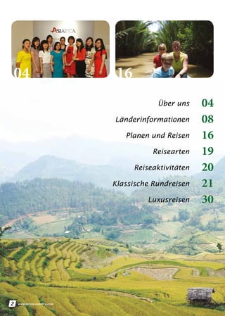 63WWW.REISEN.ASIATICA.COM
STORNIERUNG
1. Stornierung durch den Kunden
Storniert der Kunde die gebuchte Reise unabhängig
von den Gründen, verpflichtet sich der Kunde,
Stornierungsgebühren wie folgt zu bezahlen (das
Kündigungsdatum ist das Datum, an dem Asiatica
Travel Ihre Mitteilung erhält, die Stornierungsgebühr
wird prozentual entsprechend des Gesamtpreises
berechnet):
> 30 Tage vor dem Reiseantritt 10 % Reisepreis
10-30 Tage vor dem Reiseantritt 20 % Reisepreis
72 St. bis 10 Tage vor dem Reiseantritt 30 % Reisepreis
48 St. bis 72 St. vor dem Reiseantritt 50 % Reisepreis
< 48 St. vor dem Reiseantritt 70 % Reisepreis
Diese Regel wird auf alle Buchungen mit Asiatica
angewendet. Die Stornierungsgebühr wird automatisch
von der Anzahlung oder Zahlung des Kunden
einbehalten. Der Restbetrag wird dem Kunden per
Überweisung ausgezahlt, Banktransfergebühren werden
dem Kunden belastet.
2. Stornierung durch Asiatica
Im Falle von höherer Gewalt im Zusammenhang mit
politischen Bedingungen, Naturkatastrophen, Kriegen
usw. müssen wir die Reise stornieren. In einem solchen
Fall werden wir Sie kontaktieren, um eine entsprechende
Alternative zu finden, oder Ihre Anzahlung oder Zahlung
wird vollständig zurückerstattet.
Über uns
Länderinformationen
Planen und Reisen
Reisearten
Reiseaktivitäten
Klassische Rundreisen
Luxusreisen
04
08
16
19
20
21
30
04 16
2 WWW.REISEN.ASIATICA.COM
 