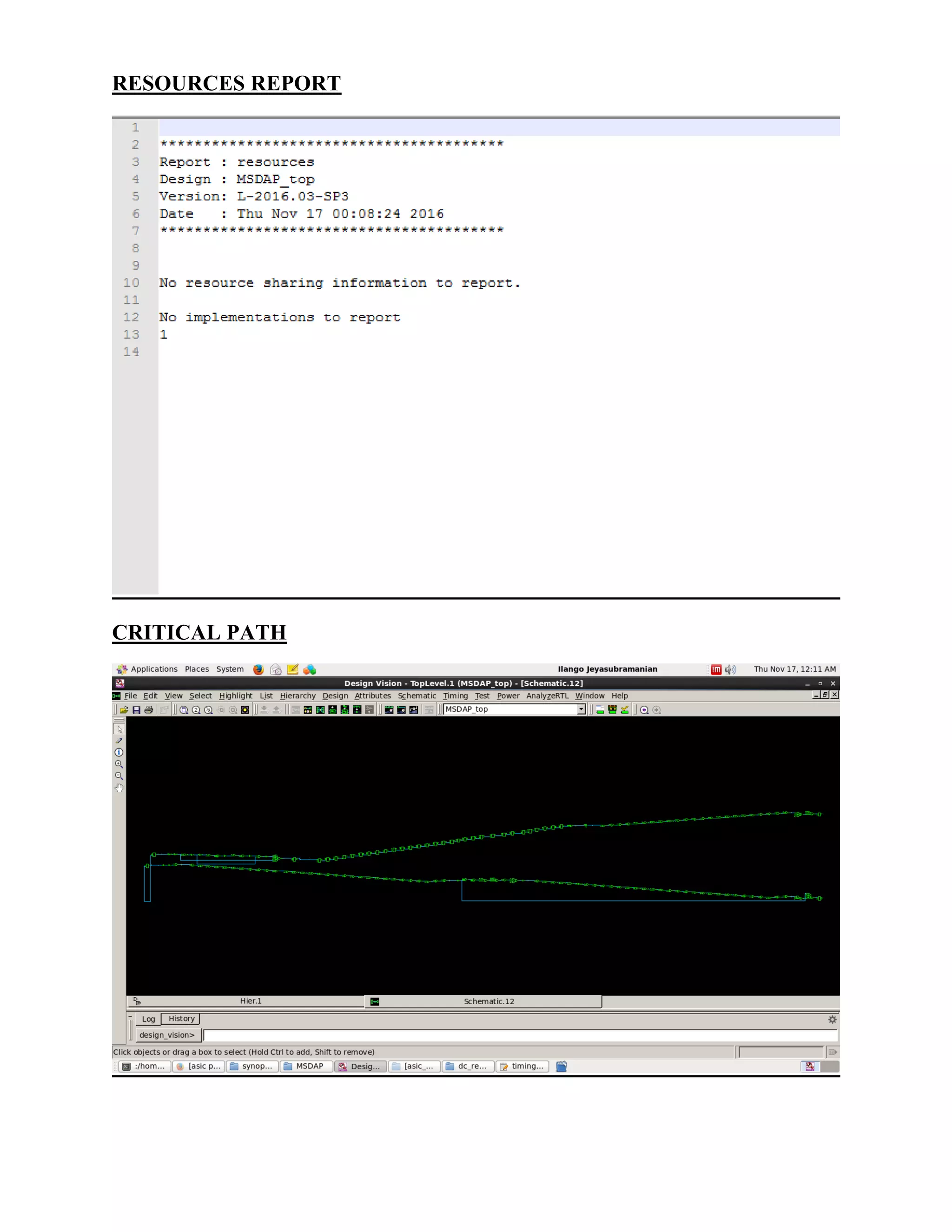 RESOURCES REPORT
CRITICAL PATH
 