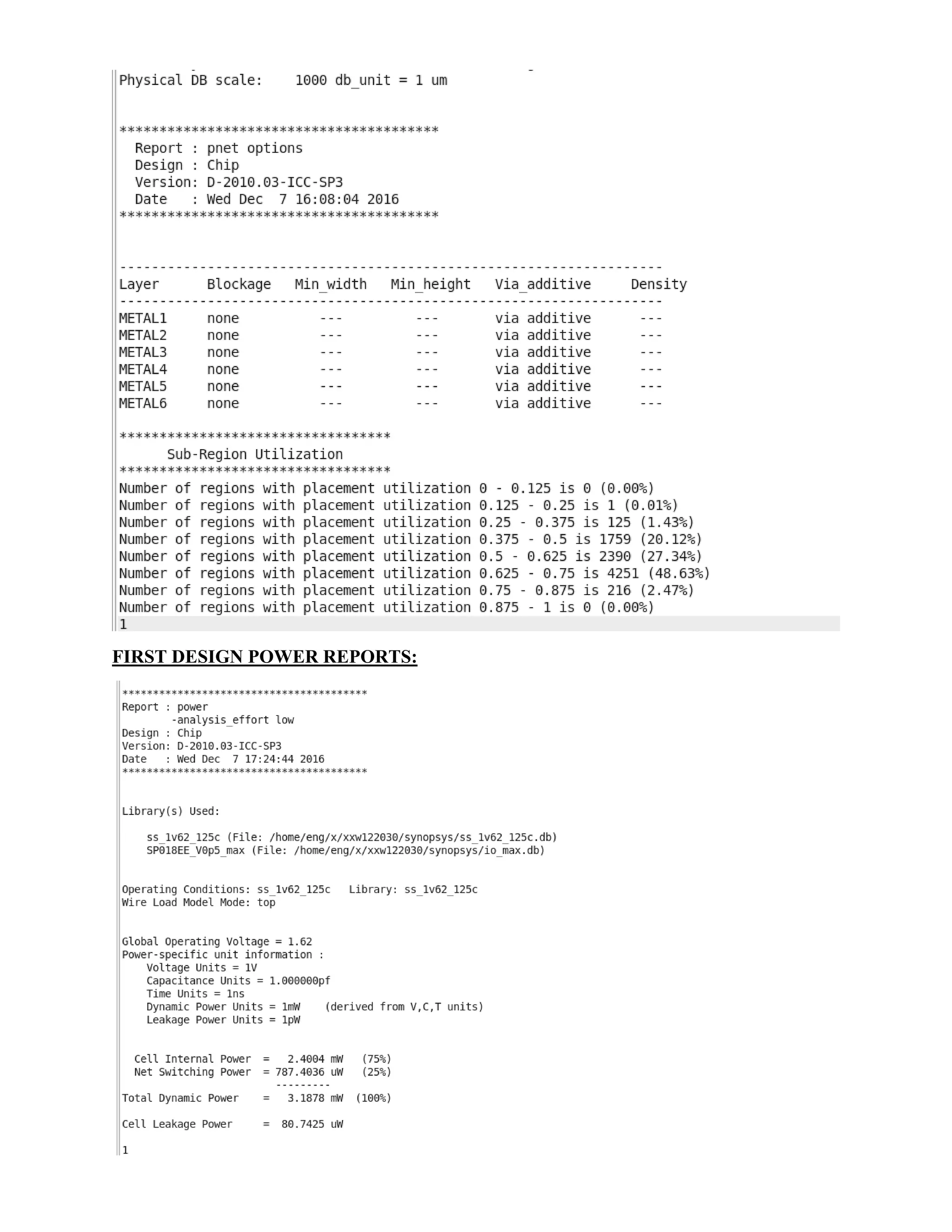 FIRST DESIGN POWER REPORTS:
 