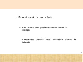 Ciência, Tecnologia e Educação no Brasil Hélio Henkin ( FCE / UFRGS )
80
• Dupla dimensão da concorrência
– Concorrência ativa: produz assimetria através da
inovação
– Concorrência passiva: reduz assimetria através da
imitação
 