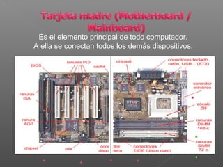 Es el elemento principal de todo computador.
A ella se conectan todos los demás dispositivos.
 