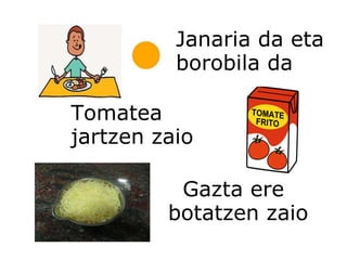 Janaria da eta borobila da Tomatea  jartzen zaio    Gazta ere  botatzen zaio 