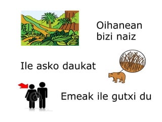 Oihanean  bizi naiz Ile asko daukat Emeak ile gutxi du 