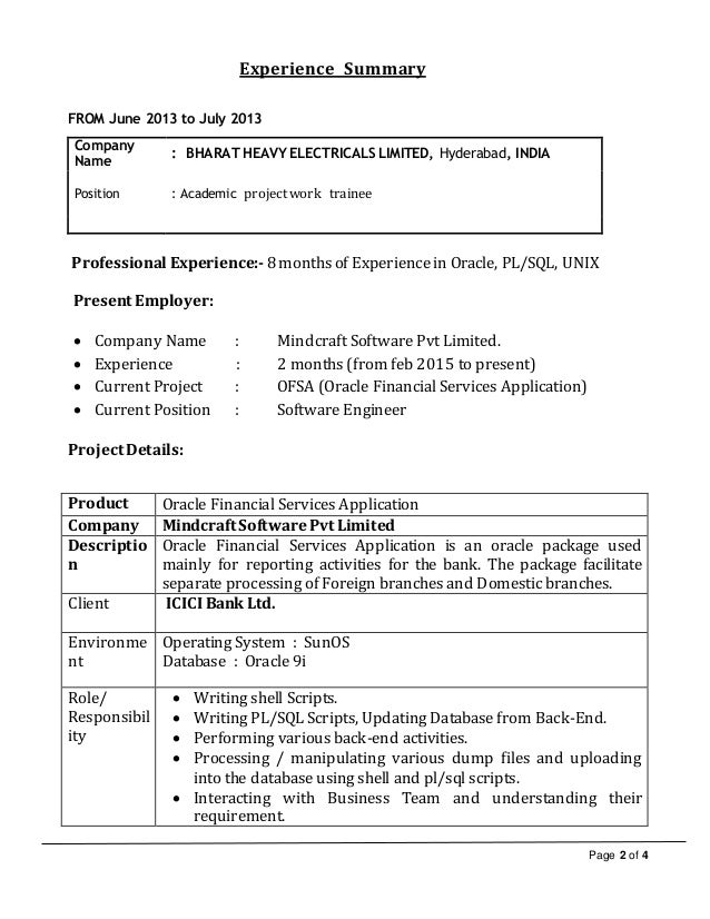 bank resume