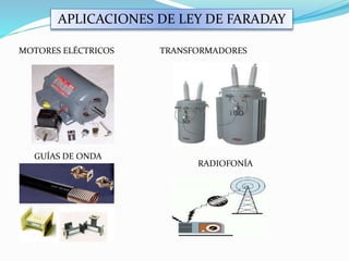 APLICACIONES DE LEY DE FARADAY
GUÍAS DE ONDA
MOTORES ELÉCTRICOS TRANSFORMADORES
RADIOFONÍA
 