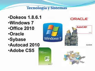 •Dokeos 1.8.6.1
•Windows 7
•Office 2010
•Oracle
•Sybase
•Autocad 2010
•Adobe CS5
 