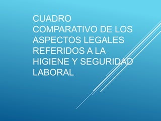 CUADRO
COMPARATIVO DE LOS
ASPECTOS LEGALES
REFERIDOS A LA
HIGIENE Y SEGURIDAD
LABORAL
 