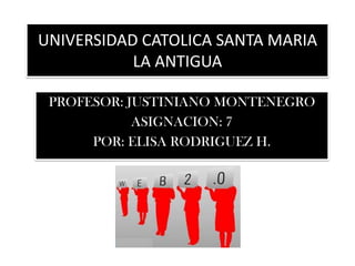 UNIVERSIDAD CATOLICA SANTA MARIA
LA ANTIGUA
PROFESOR: JUSTINIANO MONTENEGRO
ASIGNACION: 7
POR: ELISA RODRIGUEZ H.
 