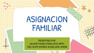 ASIGNACION
FAMILIAR
PRESENTADO POR:
WILIAMS PONGO PONGO 2013-38974
YOEL ALIPIO ROMERO ALIAGA 2016-101038
 