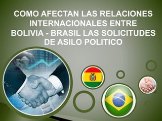 COMO AFECTAN LAS RELACIONES
INTERNACIONALES ENTRE
BOLIVIA - BRASIL LAS SOLICITUDES
DE ASILO POLITICO
 