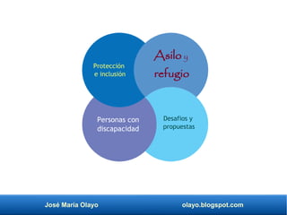 José María Olayo olayo.blogspot.com
Asilo y
refugio
Personas con
discapacidad
Protección
e inclusión
Asilo y
refugio
Desafios y
propuestas
 