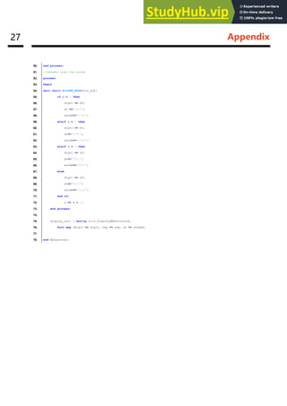 27 Appendix
50. end process;
51. --dynamic scan the anode
52. process
53. begin
54. wait until RISING_EDGE(clk_an);
55. if q = 0 then
56. digit <= d0;
57. an <="1110";
58. anode<="1110";
59. elsif q = 1 then
60. digit <= d1;
61. an<="1101";
62. anode<="1101";
63. elsif q = 2 then
64. digit <= d2;
65. an<="1011";
66. anode<="1011";
67. else
68. digit <= d3;
69. an<="0111";
70. anode<="0111";
71. end if;
72. q <= q + 1;
73. end process;
74.
75. display_unit : entity work.display(Behavioral)
76. Port map (digit => digit, seg => seg, an => anode);
77.
78. end Behavioral;
 