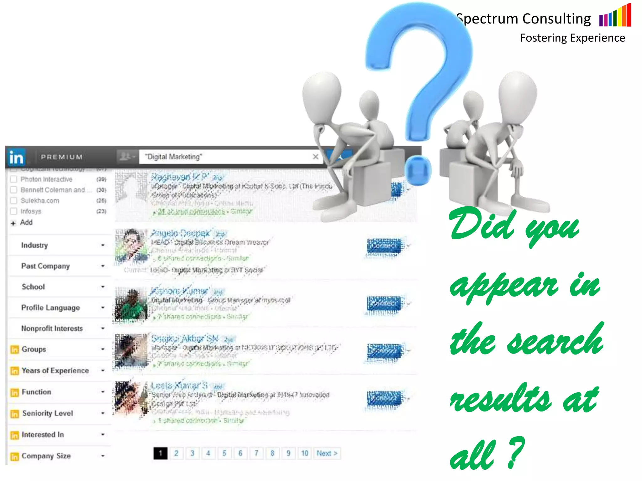 Spectrum Consulting
Fostering Experience
Did you
appear in
the search
results at
all ?
 
