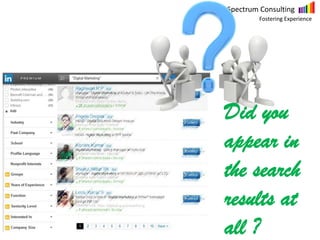 Spectrum Consulting
Fostering Experience
Did you
appear in
the search
results at
all ?
 