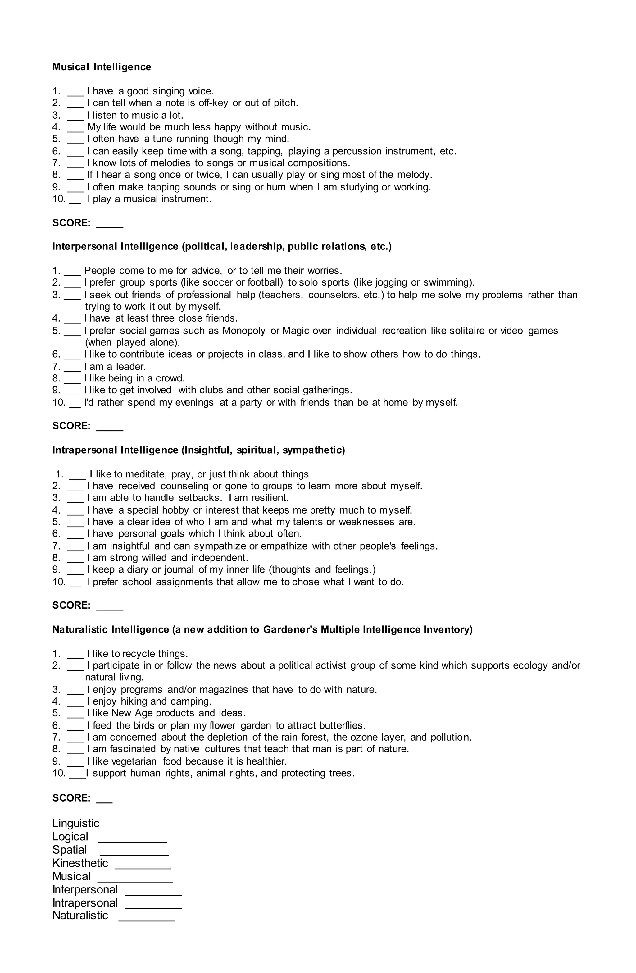 A Simple Multiple Intelligence Inventory DOCX A simple multiple intelligence inventory docx