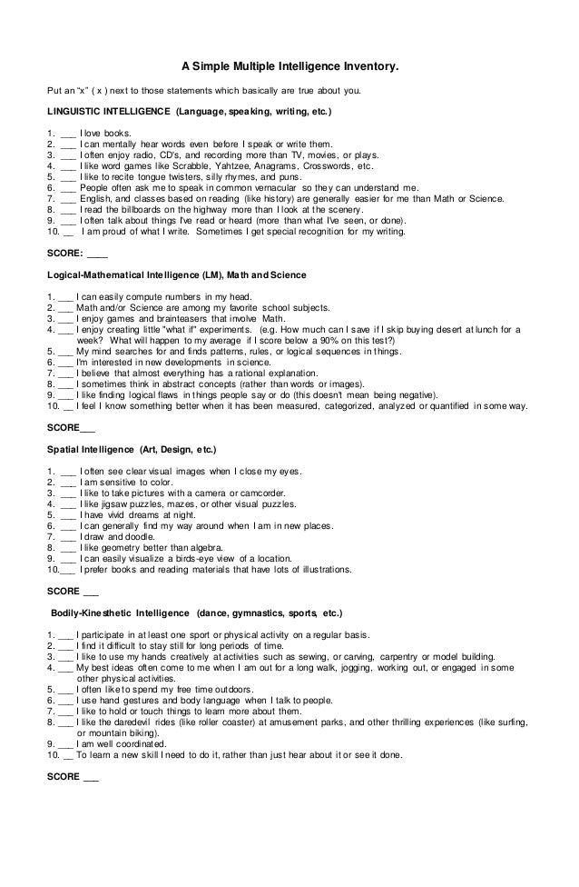 A Simple Multiple Intelligence Inventory