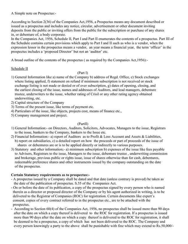 A Simple Note On Prospectus PDF