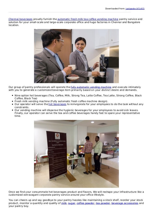 Hygienic Fresh Milk Tea Coffee Machine Corporate Pantry Service